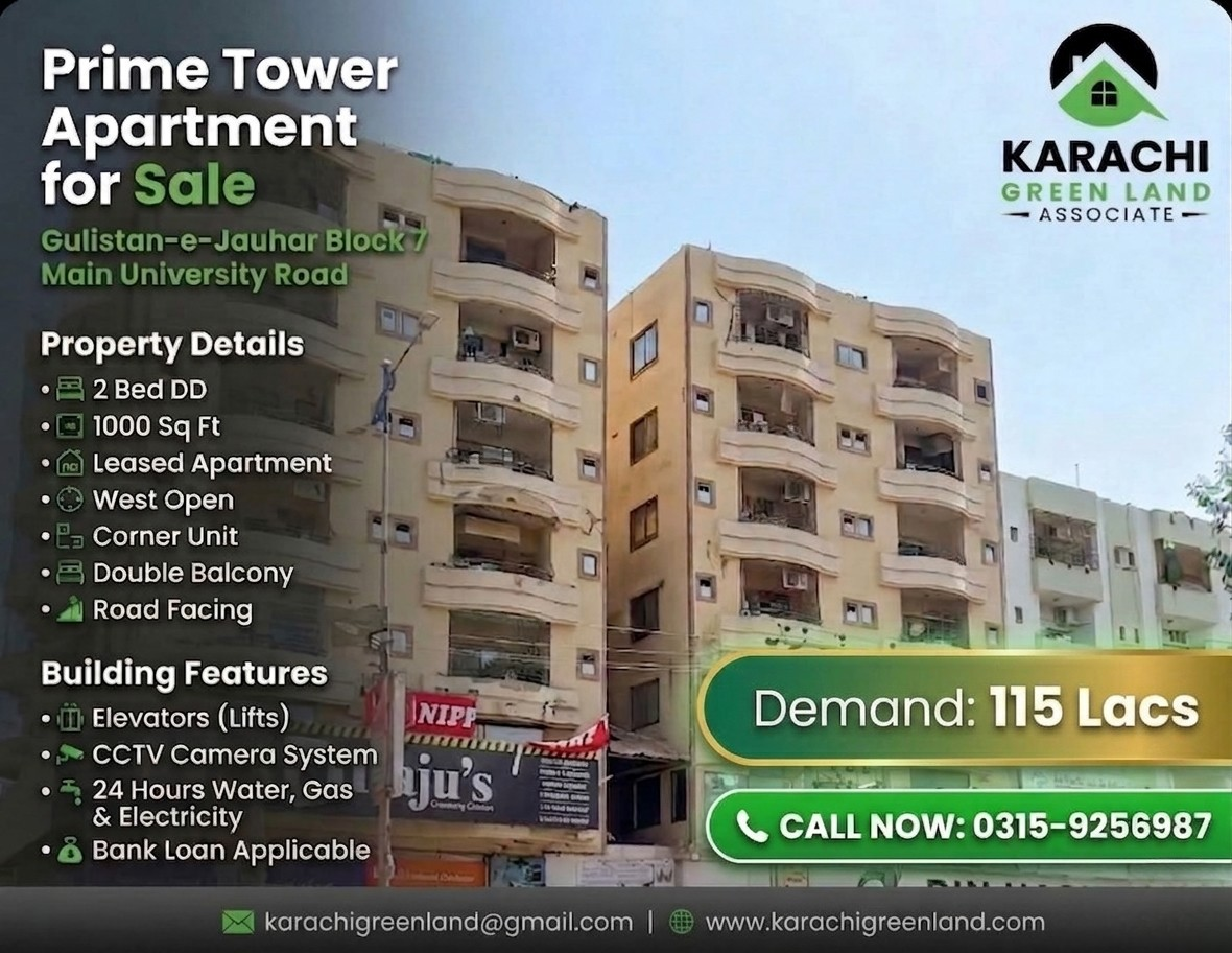 2 Bed DD Apartment for Sale | Prime Tower – Gulistan-e-Jauhar Block 7 - Image 1