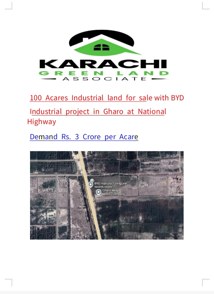 100 Acres Industrial land for sale with BYD Factory at main National Highway Gharo city